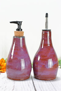 Handmade Ceramic Lotion / Soap / Olive Oil Cruet Dispenser Stoneware Pottery in Purple Lavender for Bathroom and Kitchen Decor