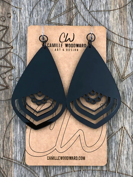 Mandala Earrings Teardrop Acrylic Wood
