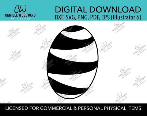 Easter Egg SVG, Easter Egg Cartoon SVG, Stripes Cartoon Clip Art SVG, Black & White  - Sublimation Digital Download Transparent