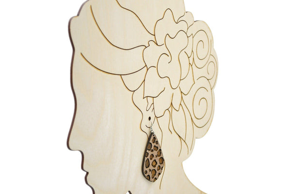 Cheetah Pattern Earrings, Brown, Turquoise, Wood, Teardrop Engraved Animal Print Design, Lightweight Statement Boho Jewelry