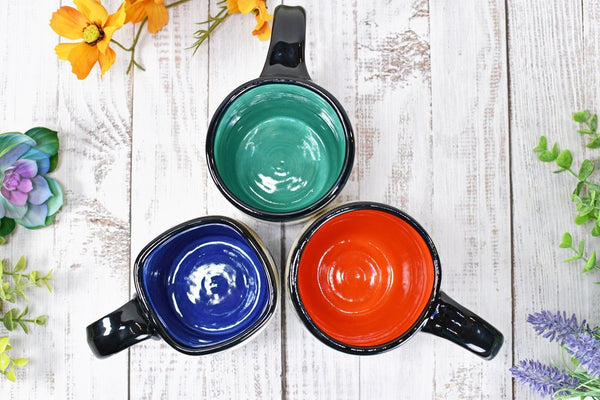 Monarch Butterfly Ceramic Mug, Handmade Pottery Stoneware Coffee Cup Gift, Screen Printed Purple, Green, Orange, Black & White, Wheel Thrown