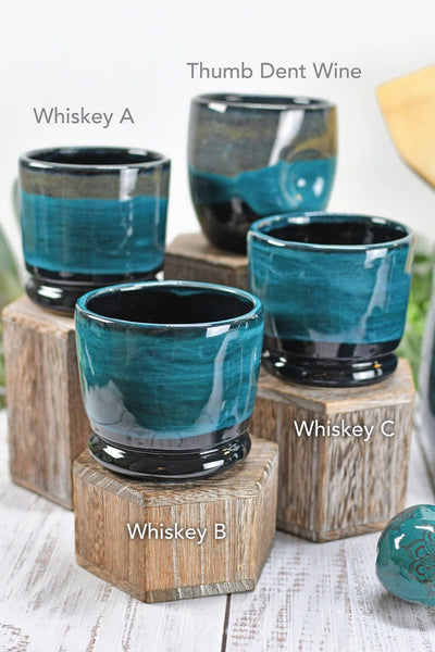 Ceramic Utensil Holder Crock for Kitchen Countertop, Pottery Organizer in Black and Turquoise Blue, Wine Whiskey Cups Housewarming Gift