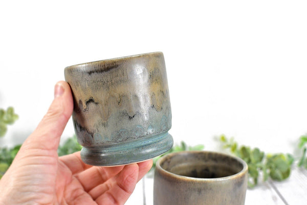Ceramic Whiskey Cocktail Cup Handmade Stoneware Pottery in Gray Blue & Sage, Drink Barware Unique Anniversary Gift For Him and Groomsman