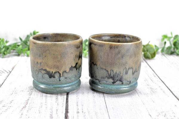 Ceramic Whiskey Cocktail Cup Handmade Stoneware Pottery in Gray Blue & Sage, Drink Barware Unique Anniversary Gift For Him and Groomsman
