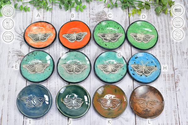 Monarch Butterfly Ceramic Small Coffee Spoon Rest, Handmade Stoneware Pottery Jewelry Trinket Dish, Bright Colors, Nature Gift for Mom