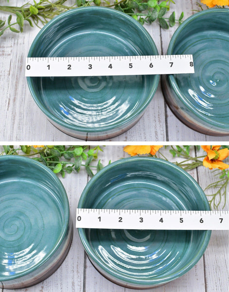 Ceramic Dog Food or Water Bowl, Handmade Stoneware Pottery Wheel Thrown Medium Size Pet Food Dish in Copper and Turquoise Blue Ocean