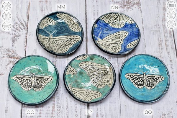 Monarch Butterfly Ceramic Small Coffee Spoon Rest, Handmade Stoneware Pottery Jewelry Trinket Dish, Bright Colors, Nature Gift for Mom