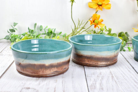 Ceramic Dog Food or Water Bowl, Handmade Stoneware Pottery Wheel Thrown Pet Food Dish