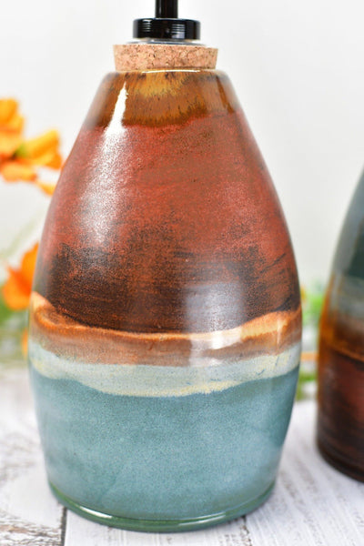 Handmade Ceramic Lotion / Soap Dispenser Stoneware Pottery in Copper, Teal, Turquoise, Blue Green for Bathroom and Kitchen Decor