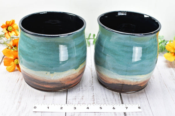 Ceramic Utensil Holder Crock for Kitchen Countertop, Pottery Organizer in Copper Tourmaline Blue, Flower Pot, Tumbler Cup Housewarming Gift