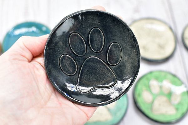Paw Print Ceramic Small Coffee Spoon Rest, Jewelry Trinket Dish, Handmade Stoneware Pottery in Blue, Green, Teal, Brown, Black, Unique Gift