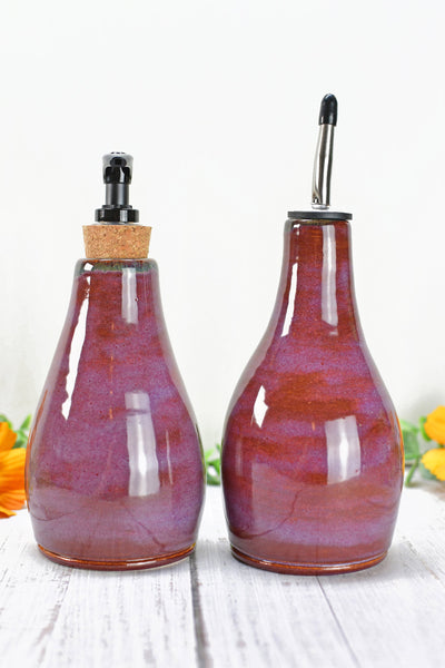 Handmade Ceramic Lotion / Soap / Olive Oil Cruet Dispenser Stoneware Pottery in Purple Lavender for Bathroom and Kitchen Decor