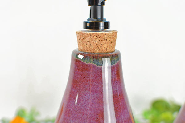 Handmade Ceramic Lotion / Soap / Olive Oil Cruet Dispenser Stoneware Pottery in Purple Lavender for Bathroom and Kitchen Decor
