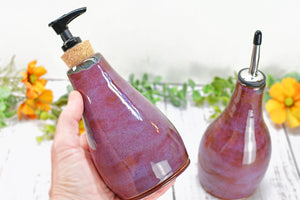 Handmade Ceramic Lotion / Soap / Olive Oil Cruet Dispenser Stoneware Pottery in Purple Lavender for Bathroom and Kitchen Decor
