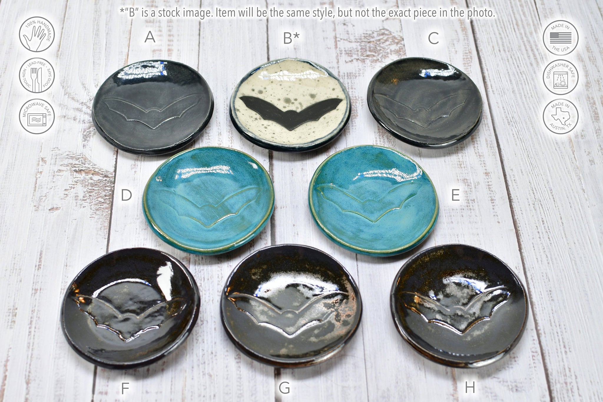 Bat Small Ceramic Coffee Spoon Rest, Handmade Stoneware Pottery Trinket Jewelry Dish, Halloween Black, White, Turquoise, Gray Gothic Decor