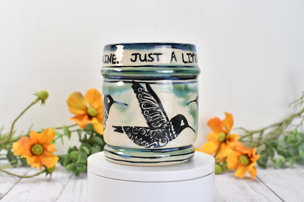Hummingbird Handmade Pottery Cup, Funny Sarcastic Little Ray of Fucking Sunshine Ceramic Handleless Coffee Gift, Stoneware, Microwave Safe