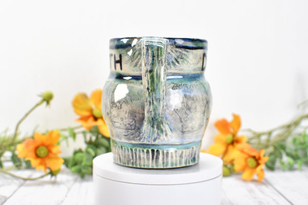 Sugar Skull Coffee Mug, Death & Rebirth Handleless Stoneware Pottery Ceramic Cup, Handmade Gift, Day of the Dead