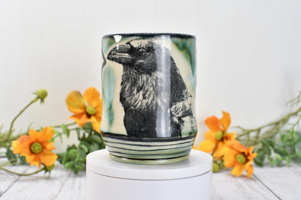 Red Cardinal Bird Handmade Pottery Mug, Ceramic Coffee Cup Gift, Stoneware Hand Painted Hand Drawn, Microwave Safe, Ready to Ship