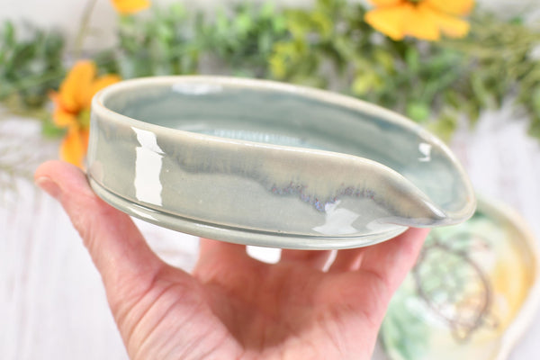 Sea Turtle Ceramic Stove Top Spoon Rest in Blue Gray, Teal, Green, Yellow - Handmade Beachy Ocean Life Decor Stoneware Pottery