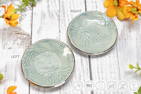 Butterfly White Gold Jewelry Trinket Dish, Ceramic Handmade Coffee Spoon Rest, Monarch Blue Gray Stoneware Wedding, Engagement Gift for Her