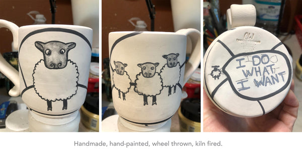 Sheep Cute Handmade Pottery Mug, I Do What I Want Funny Ceramic Cup Gift, Hand Painted Stoneware for Independent People, Ready to Ship