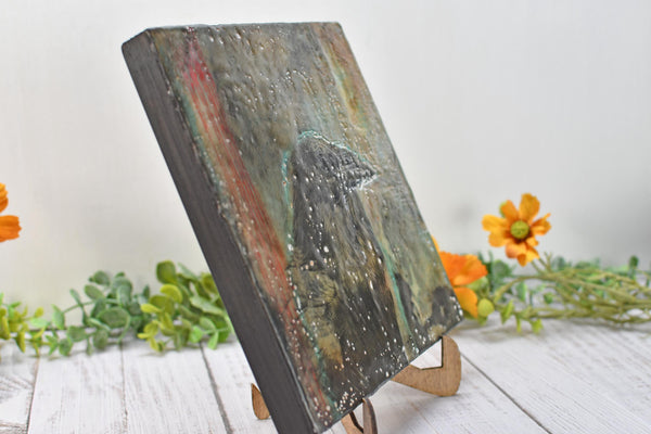 Raven Bird Original Encaustic Painting, Mixed Media Hand Painted Gift on Wood Cradle Board