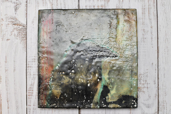 Raven Bird Original Encaustic Painting, Mixed Media Hand Painted Gift on Wood Cradle Board