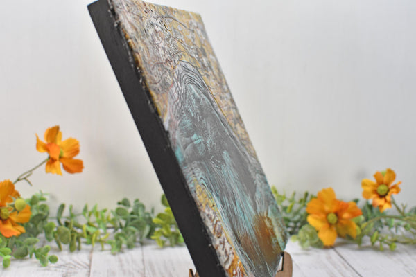 Raven Bird Original Encaustic Painting, Turquoise, Amber, and Black Mixed Media Hand Painted Gift on Wood Cradle Board