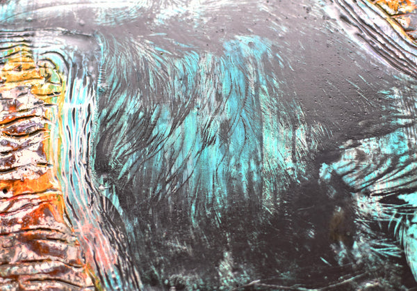 Raven Bird Original Encaustic Painting, Turquoise, Amber, and Black Mixed Media Hand Painted Gift on Wood Cradle Board