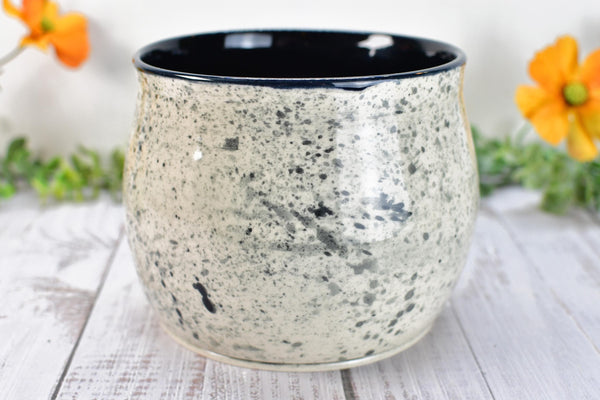 Ceramic Utensil Holder Crock for Kitchen Counter, Short Pottery Organizer, Black, White Gray Splatter | Cactus Pot | Paint Brush Holder