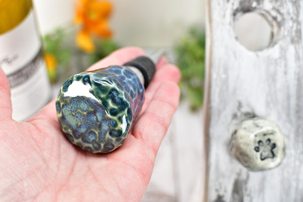 Wine Bottle Stoppers, Ceramic Handmade Pottery Barware Unique Gift for Her Birthday, Secret Santa, Housewarming, Christmas Stocking Stuffer