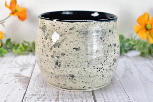 Ceramic Utensil Holder Crock for Kitchen Counter, Short Pottery Organizer, Black, White Gray Splatter | Cactus Pot | Paint Brush Holder