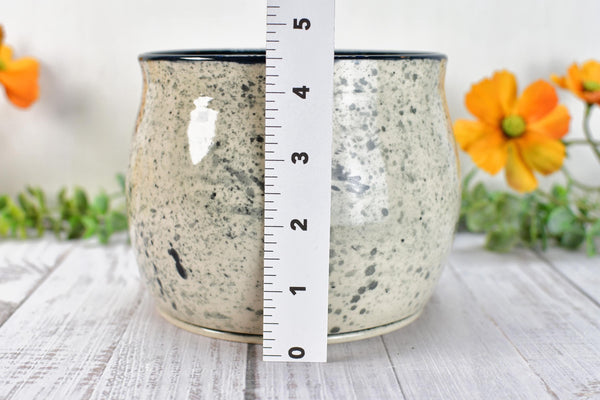 Ceramic Utensil Holder Crock for Kitchen Counter, Short Pottery Organizer, Black, White Gray Splatter | Cactus Pot | Paint Brush Holder