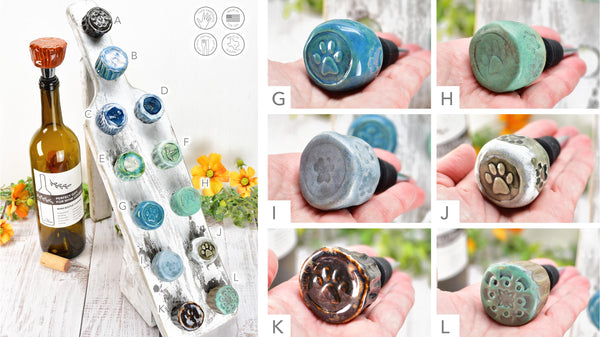 Wine Bottle Stoppers, Ceramic Handmade Pottery Barware Unique Gift for Her Birthday, Secret Santa, Housewarming, Christmas Stocking Stuffer