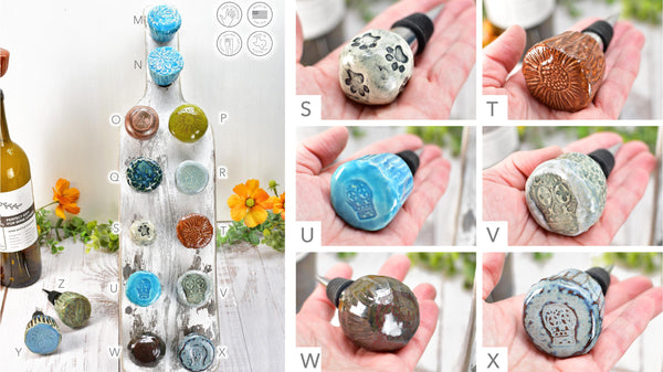 Wine Bottle Stoppers, Ceramic Handmade Pottery Barware Unique Gift for Her Birthday, Secret Santa, Housewarming, Christmas Stocking Stuffer