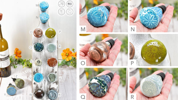 Wine Bottle Stoppers, Ceramic Handmade Pottery Barware Unique Gift for Her Birthday, Secret Santa, Housewarming, Christmas Stocking Stuffer