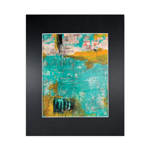 Original Painting: Turquoise Saturation. Abstract Hand Painted on Bristol Paper (UNFRAMED), Mixed Media Contemporary Art In Black & Orange