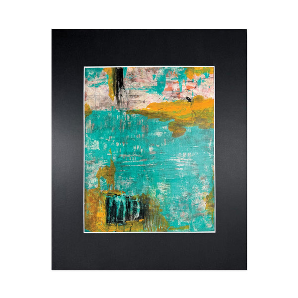 Original Painting: Turquoise Saturation. Abstract Hand Painted on Bristol Paper (UNFRAMED), Mixed Media Contemporary Art In Black & Orange