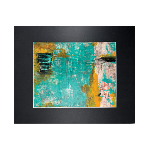 Original Painting: Turquoise Saturation. Abstract Hand Painted on Bristol Paper (UNFRAMED), Mixed Media Contemporary Art In Black & Orange
