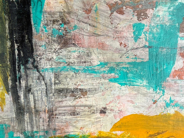 Original Painting: Turquoise Saturation. Abstract Hand Painted on Bristol Paper (UNFRAMED), Mixed Media Contemporary Art In Black & Orange
