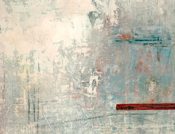 Original Painting: Courage. Abstract Hand Painted in Red, Cream & Gray. Bristol on Wood Cradle (UNFRAMED), Mixed Media Art Ready to Hang