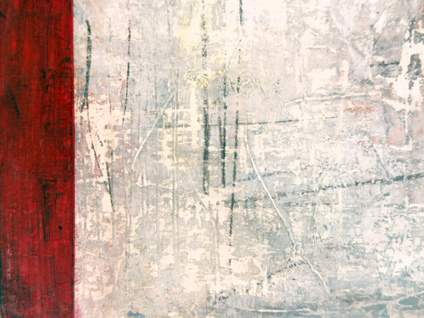 Original Painting: Courage. Abstract Hand Painted in Red, Cream & Gray. Bristol on Wood Cradle (UNFRAMED), Mixed Media Art Ready to Hang