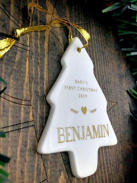Baby's First Christmas Ornament Personalized Tree Shape