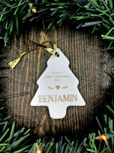 Baby's First Christmas Ornament Personalized Tree Shape