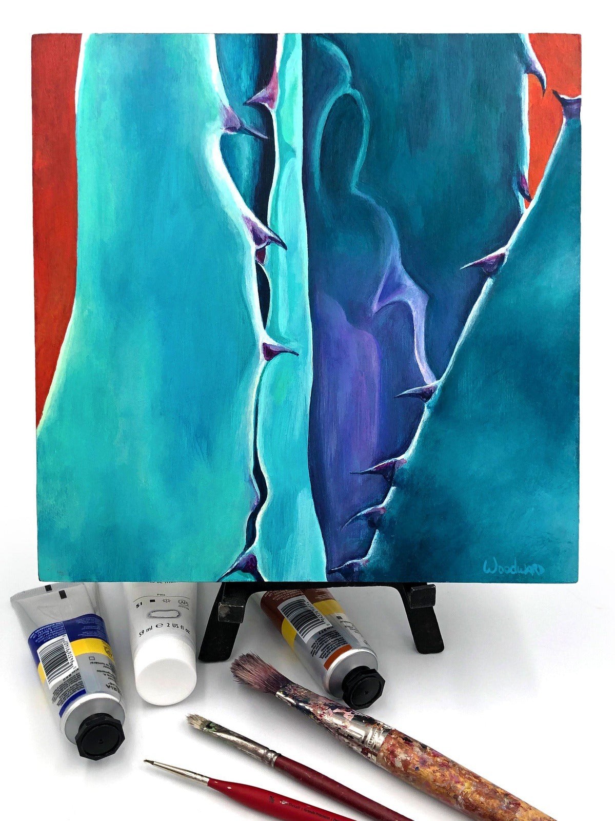 Original Wall Art Painting, "Colorful Agave" Succulent Cactus Original Acrylic Painting, Handmade Acrylic Art, Bright Saturated Color