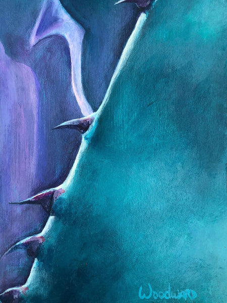 Original Wall Art Painting, "Colorful Agave" Succulent Cactus - Detail Signature