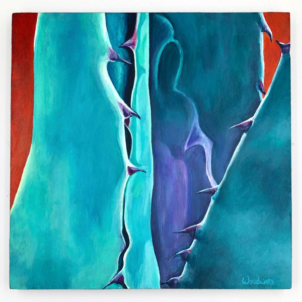 Original Wall Art Painting, "Colorful Agave" Succulent Cactus Original Acrylic Painting, Flat View