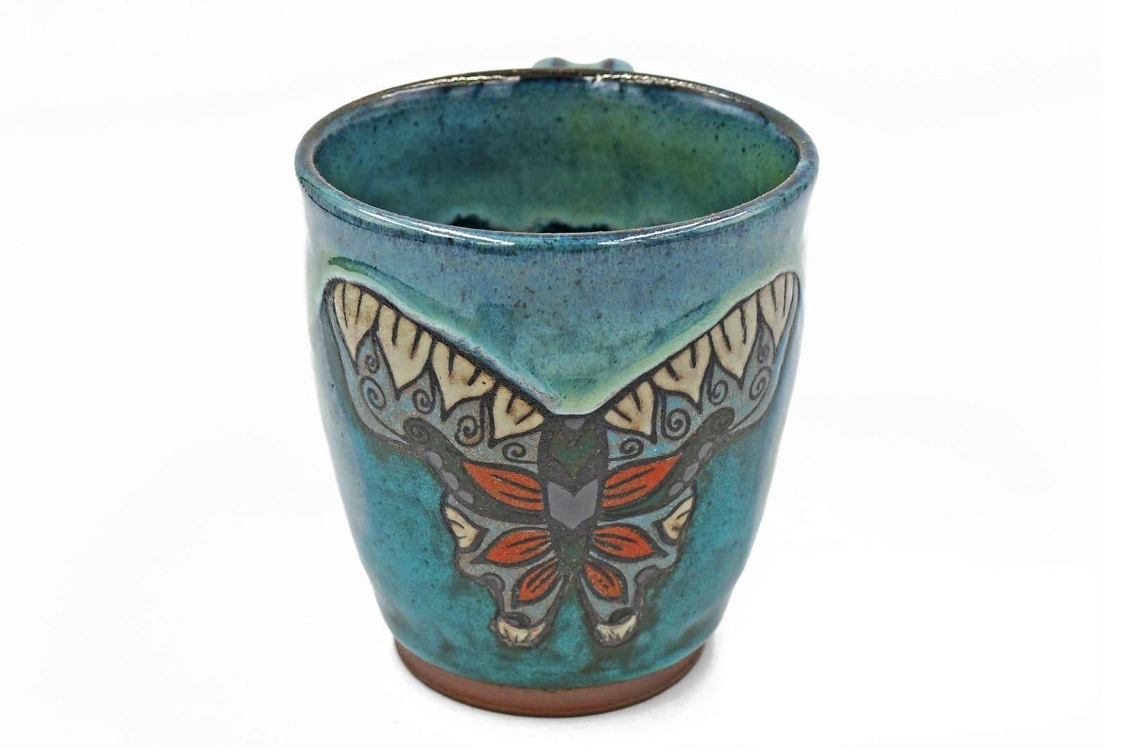 Butterfly Ceramic Pottery Mug - Turquoise, Green, Stylized