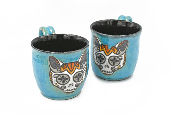 Sugar Skull Cat Ceramic Pottery Mug