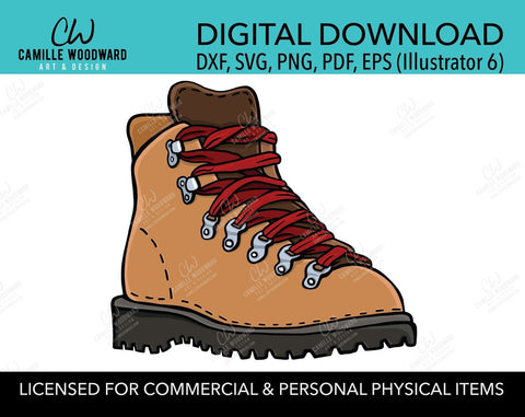 Hiking Boot Vintage SVG, Brown and Red Laces